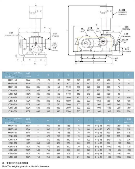 HDSR100（高壓）三葉羅茨風機外形圖