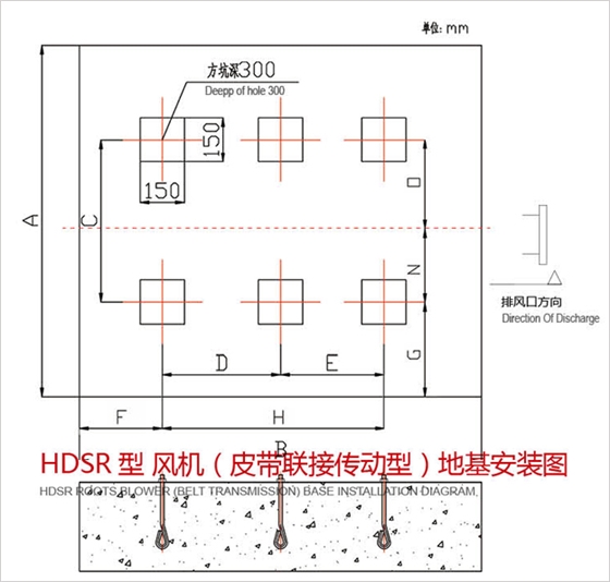 三葉羅茨風(fēng)機(jī)地基安裝圖皮帶傳動型.jpg